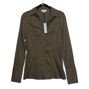 PROLOGUE Paris Olive Green Button Front Tailored Long Sleeve Top X-Small NWT